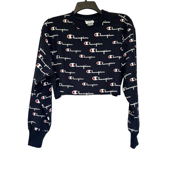 Champion Tops - Champion Reverse Weave Sweatshirt Womens Size L Navy Blue Cutoff Cropped Boxy